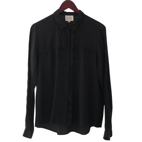 Sezane Tops - Sezane Silk Lace Black Long Sleeve Blouse Size 40